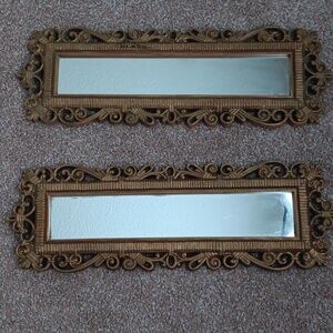 1970’s Dart and Homco Rectangle Faux Rattan Midcentury Modern Swirl Mirror 2374